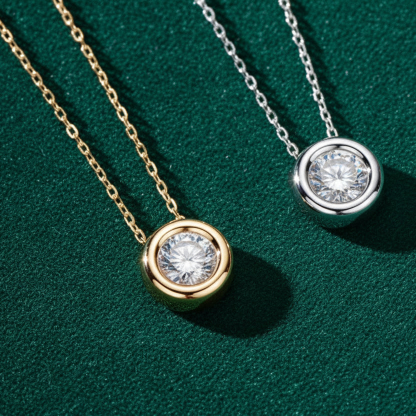 Luna Round Moissanite Solitaire Necklace
