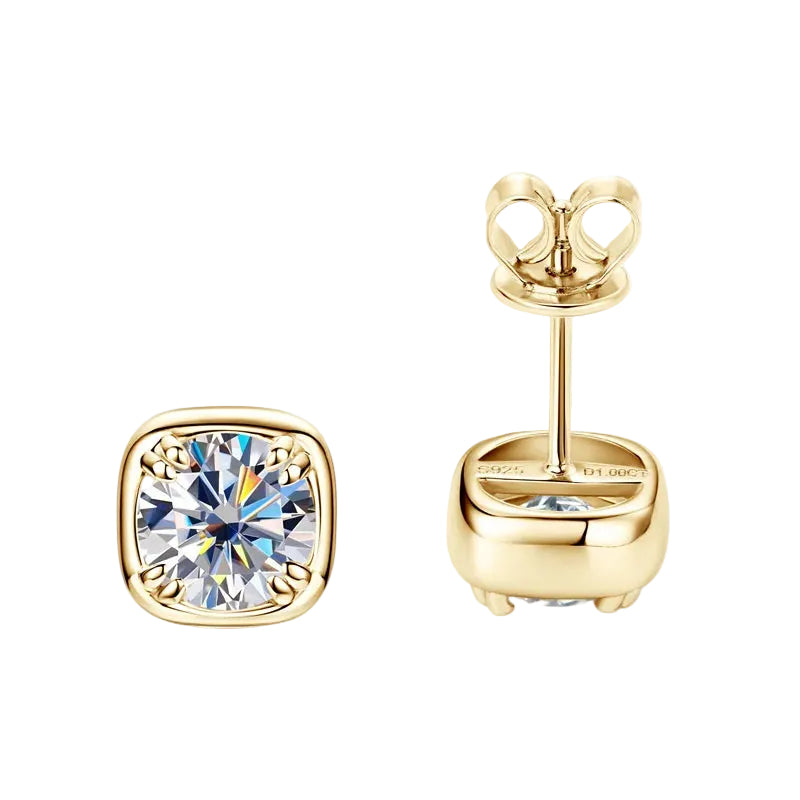 Cushion Halo Moissanite Stud Earrings