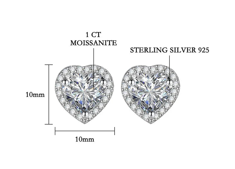 Amelia Heart Halo Moissanite Stud Earrings