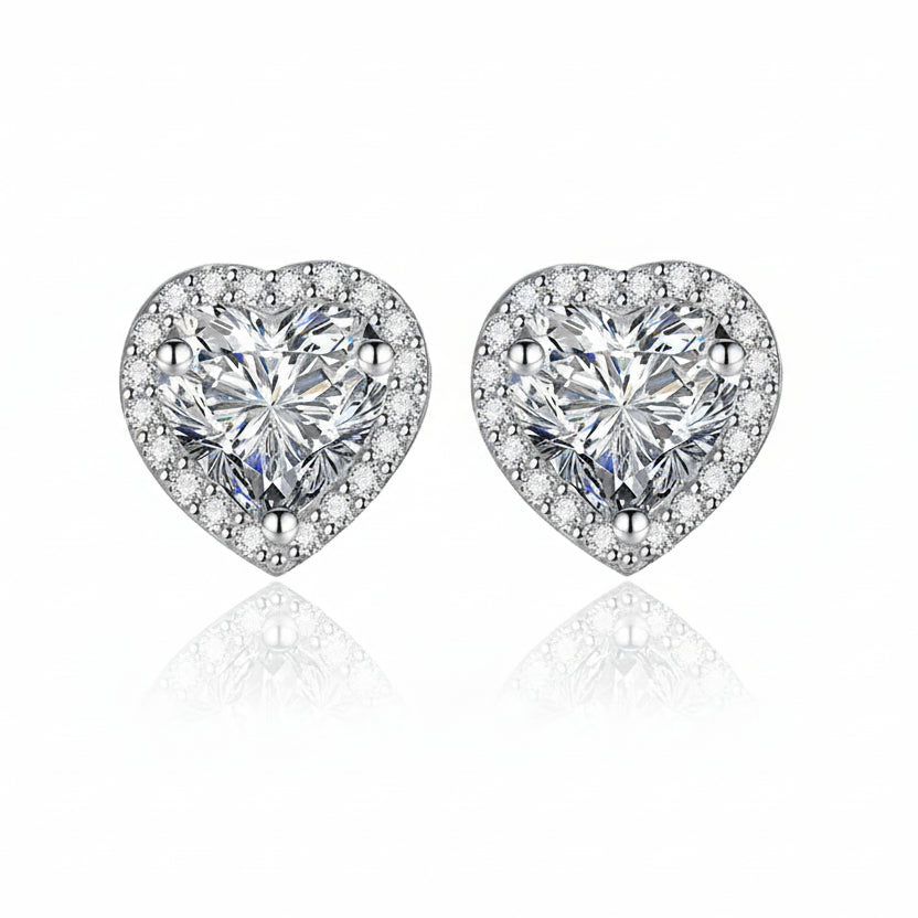 Amelia Heart Halo Moissanite Stud Earrings