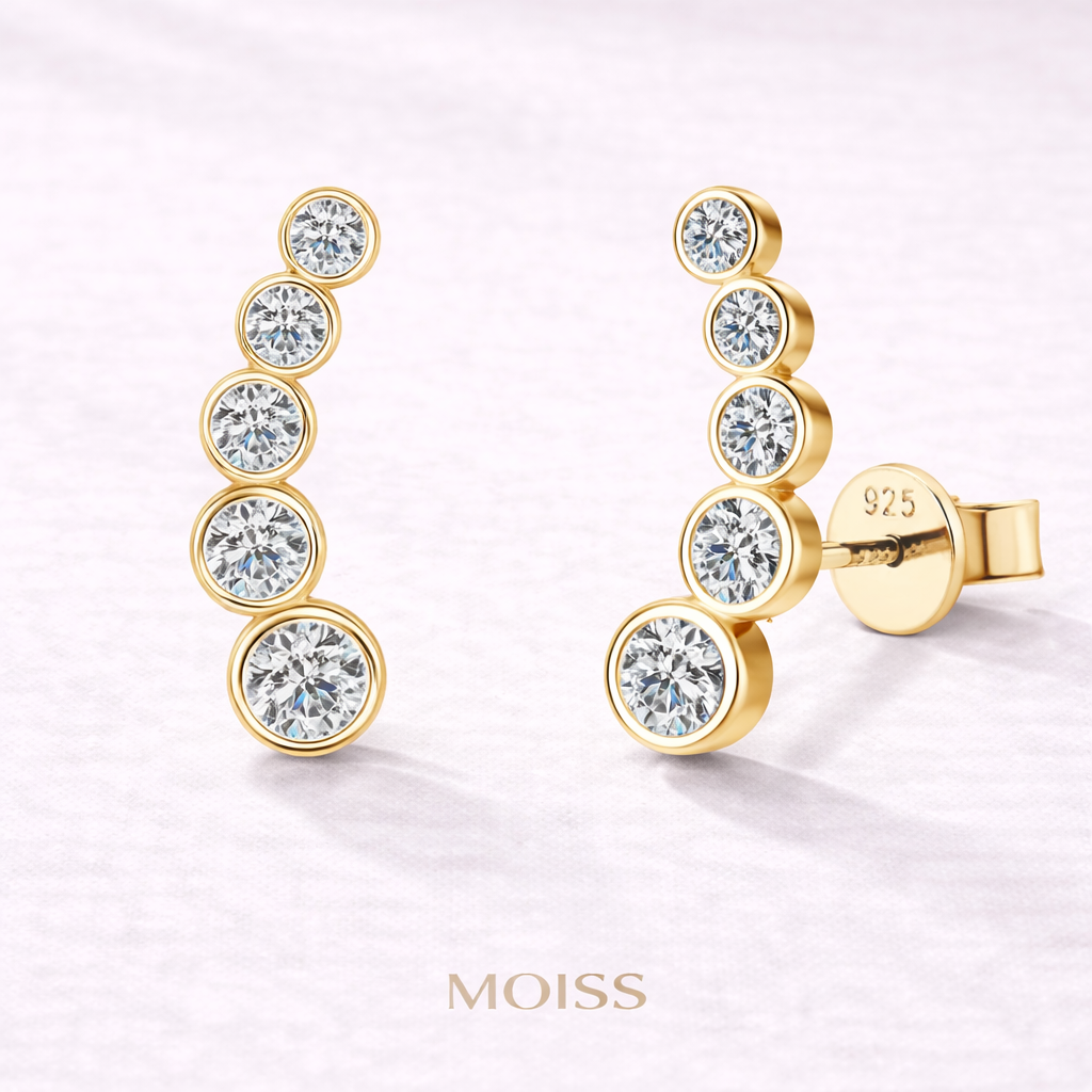 Aurora Moissanite Ear Climber Earrings
