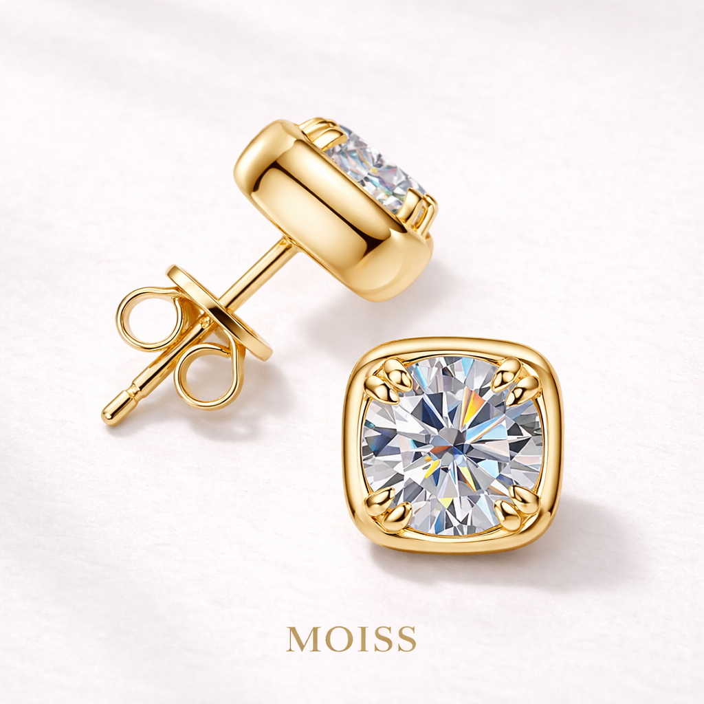 Cushion Halo Moissanite Stud Earrings