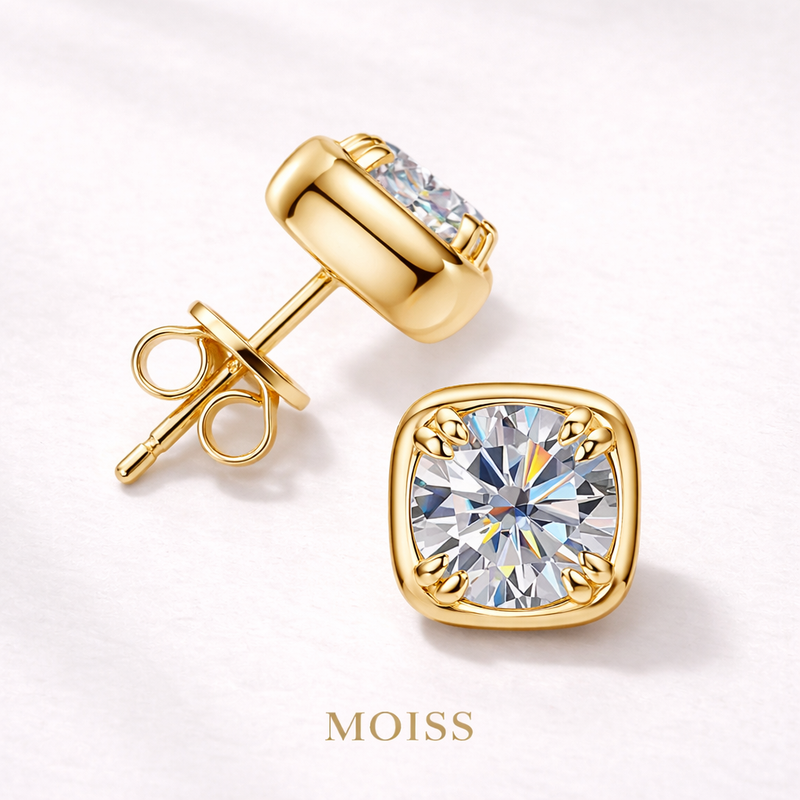 Cushion Halo Moissanite Stud Earrings