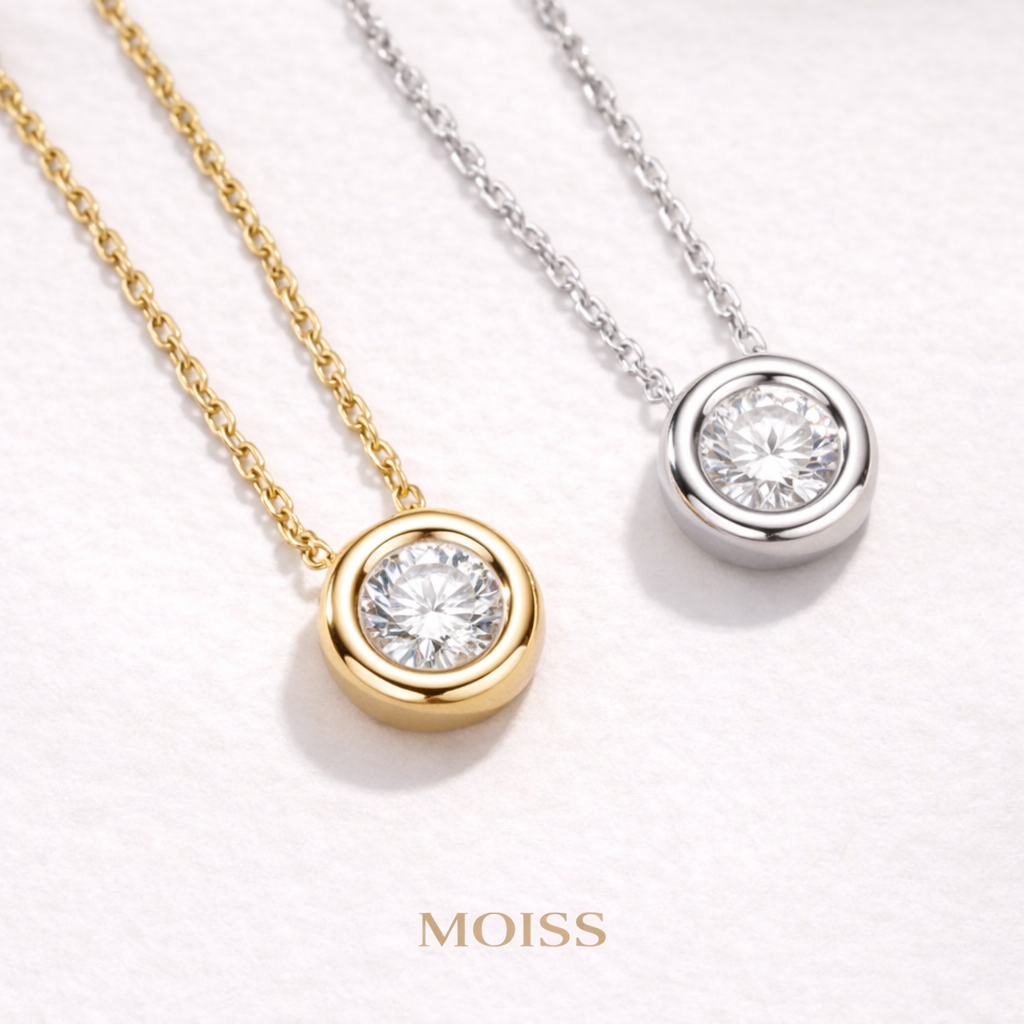 Luna Round Moissanite Solitaire Necklace