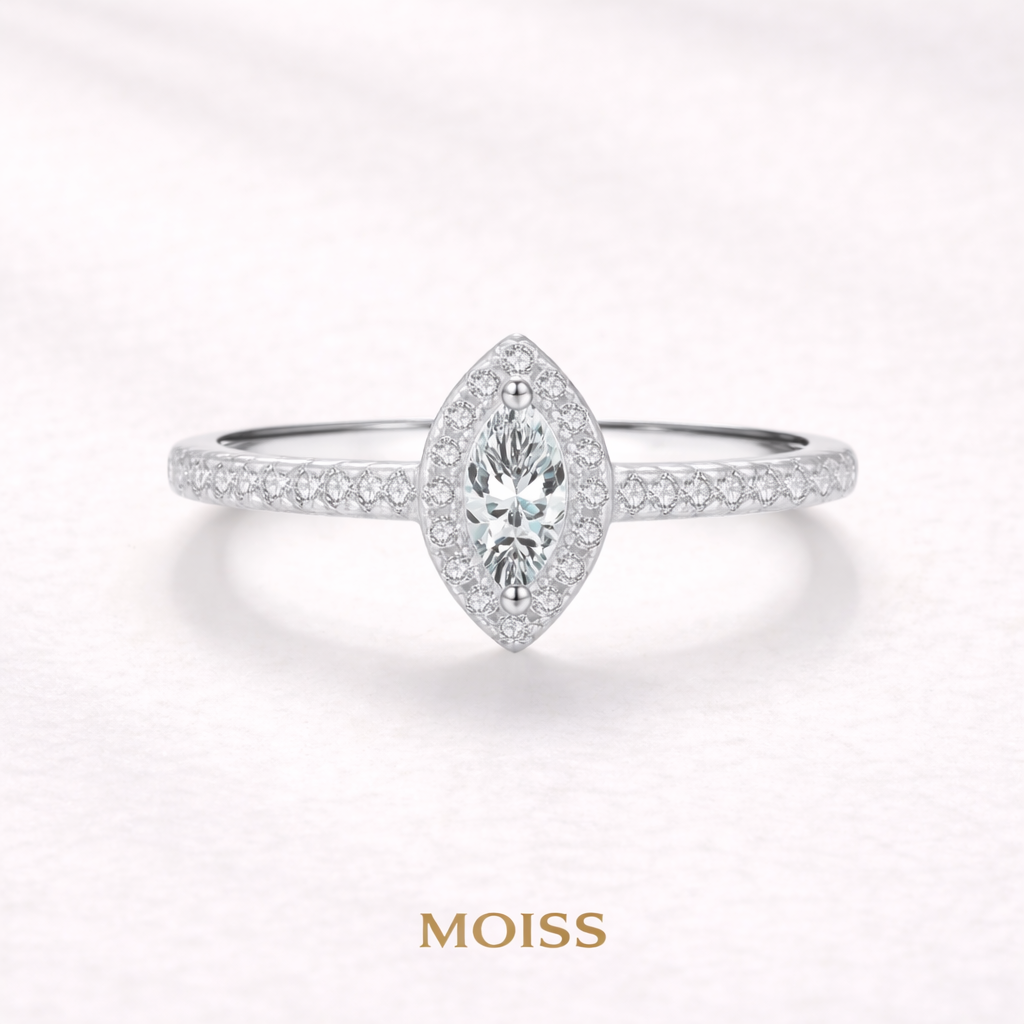 Marquise Cut Pave Halo Ring in 925 Sterling Silver