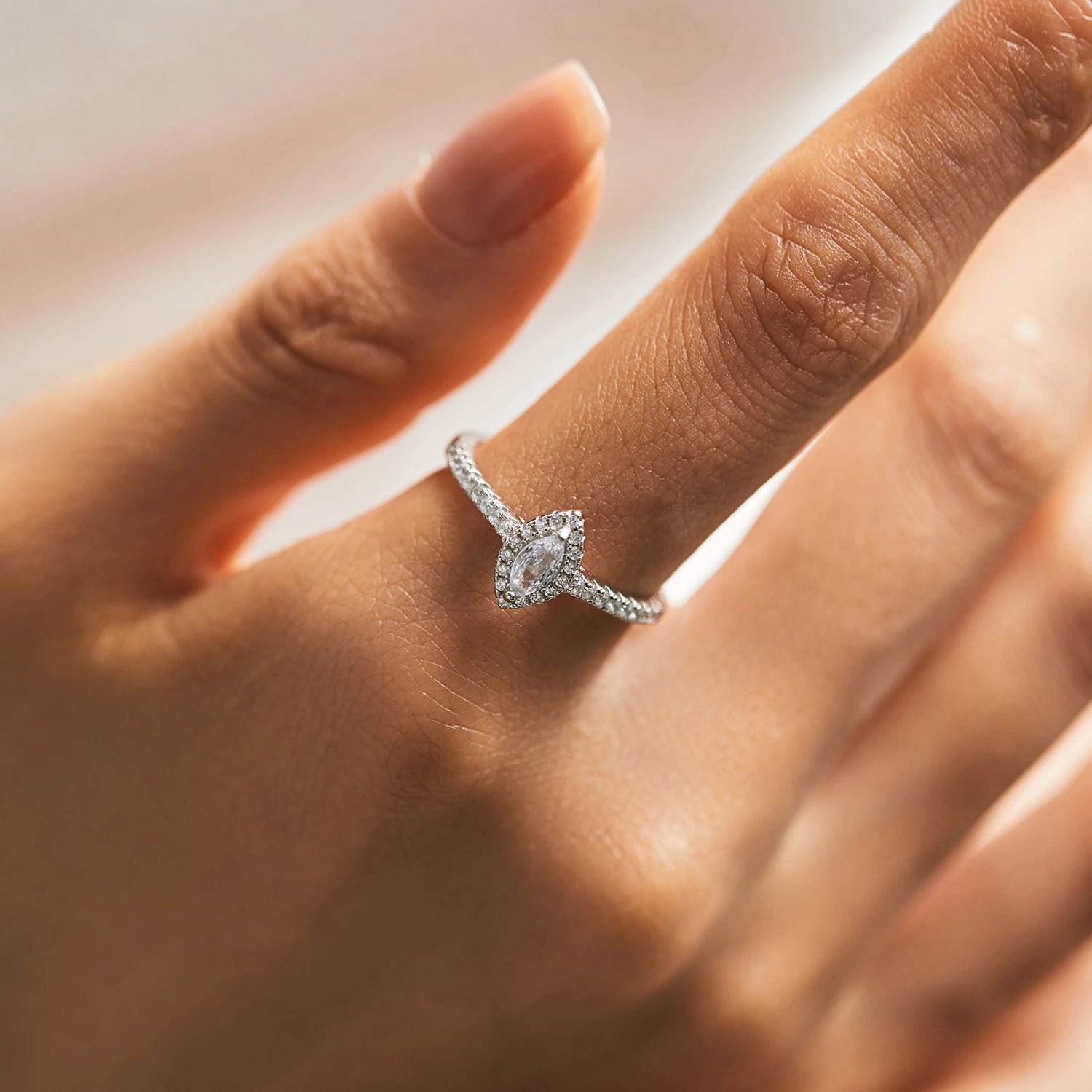 Marquise Cut Pave Halo Ring in 925 Sterling Silver