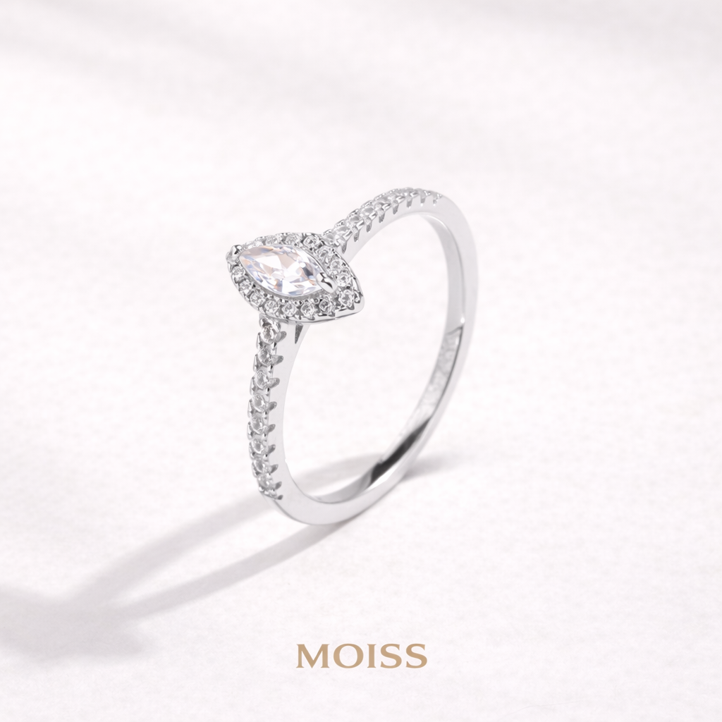 Marquise Cut Pave Halo Ring in 925 Sterling Silver