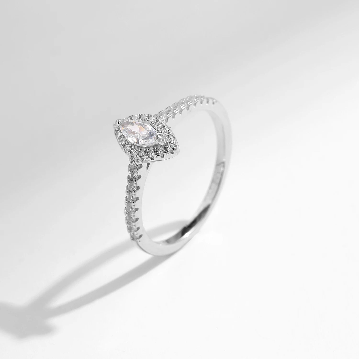 Marquise Cut Pave Halo Ring in 925 Sterling Silver