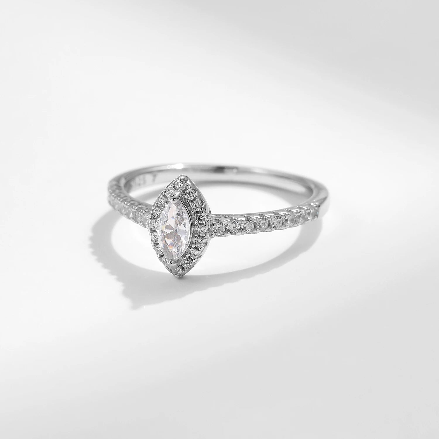 Marquise Cut Pave Halo Ring in 925 Sterling Silver