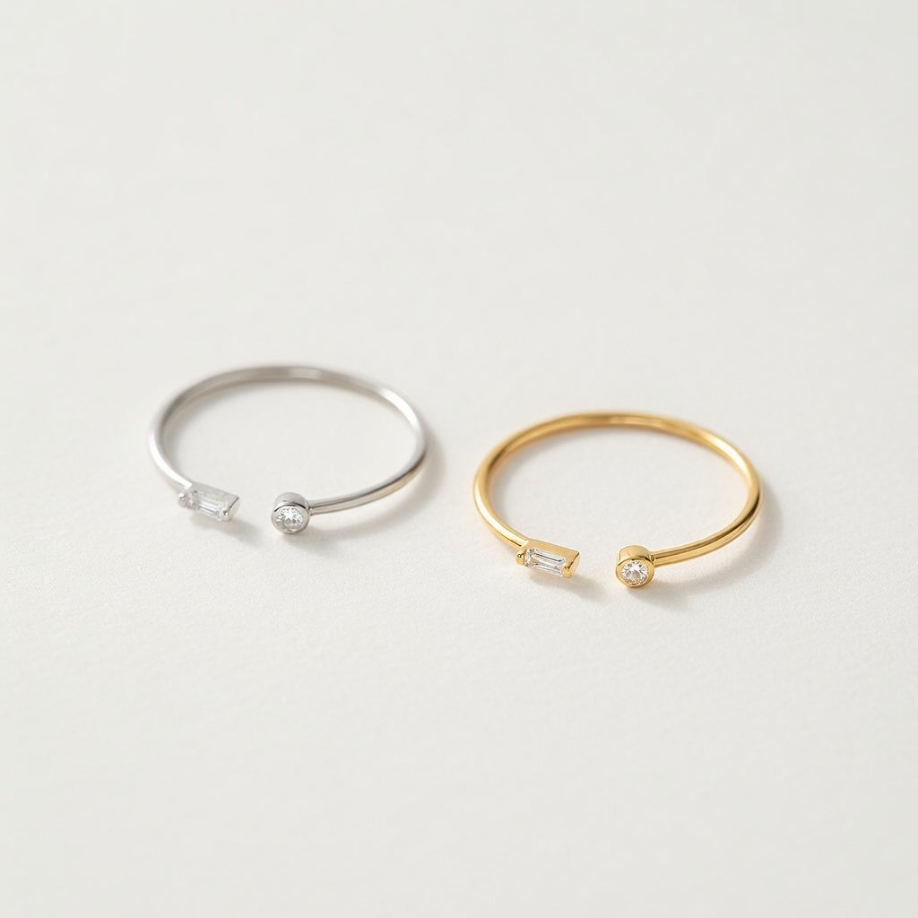 Open Adjustable Zirconia Ring in 925 Sterling Silver