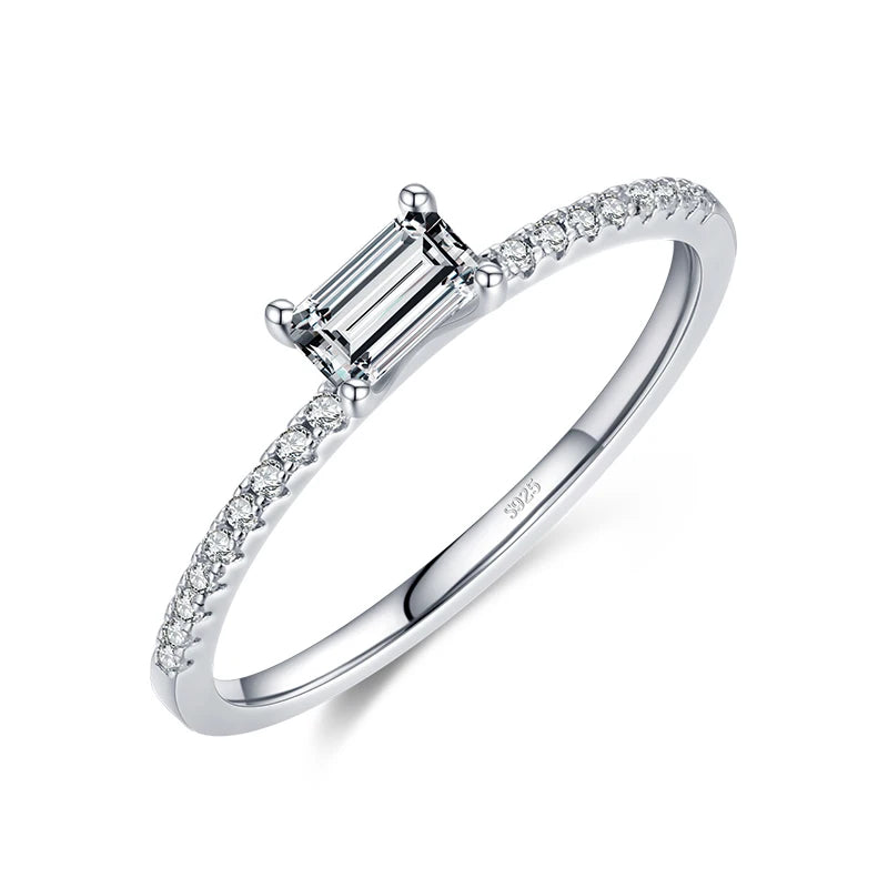 Rectangular Cut Zirconia Pave Ring in 925 Sterling Silver