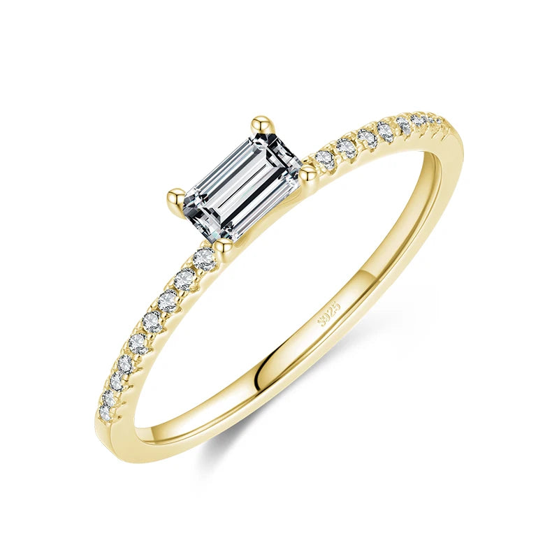 Rectangular Cut Zirconia Pave Ring in 925 Sterling Silver