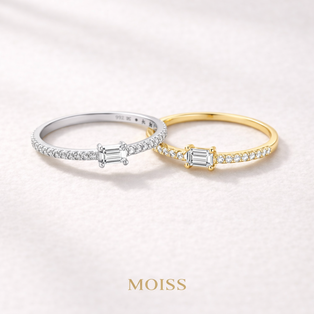 Rectangular Cut Zirconia Pave Ring in 925 Sterling Silver