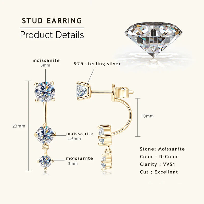 Aurora Moissanite Trio Curve Earrings