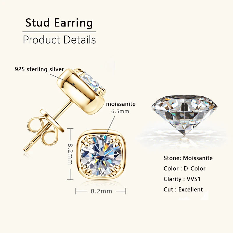 Cushion Halo Moissanite Stud Earrings