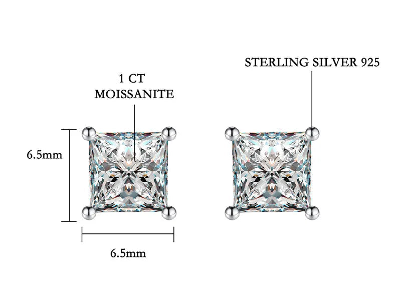 Princess Cut Moissanite Stud Earrings 2CT