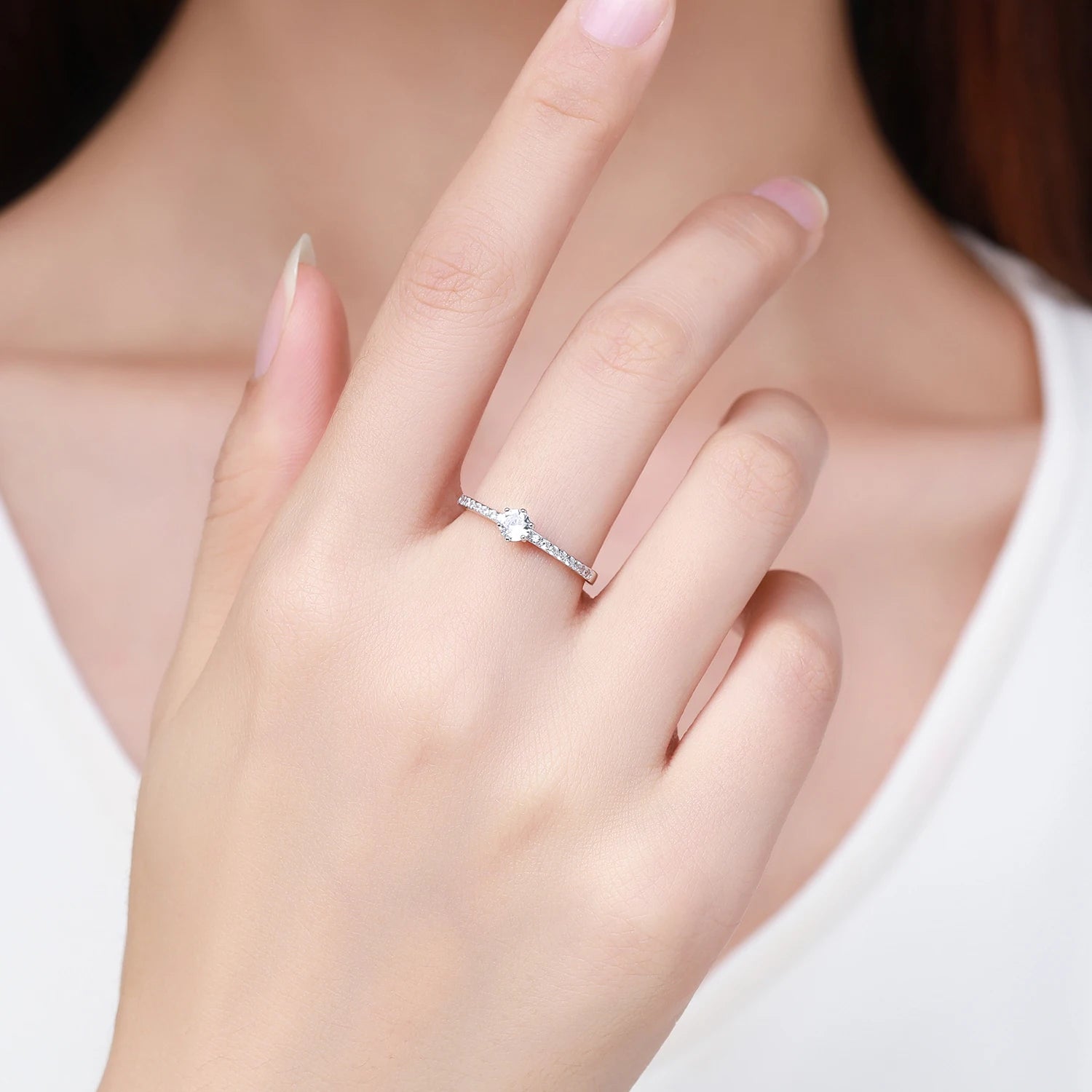 Solitaire Pave Ring with Round CZ in 925 Sterling Silver