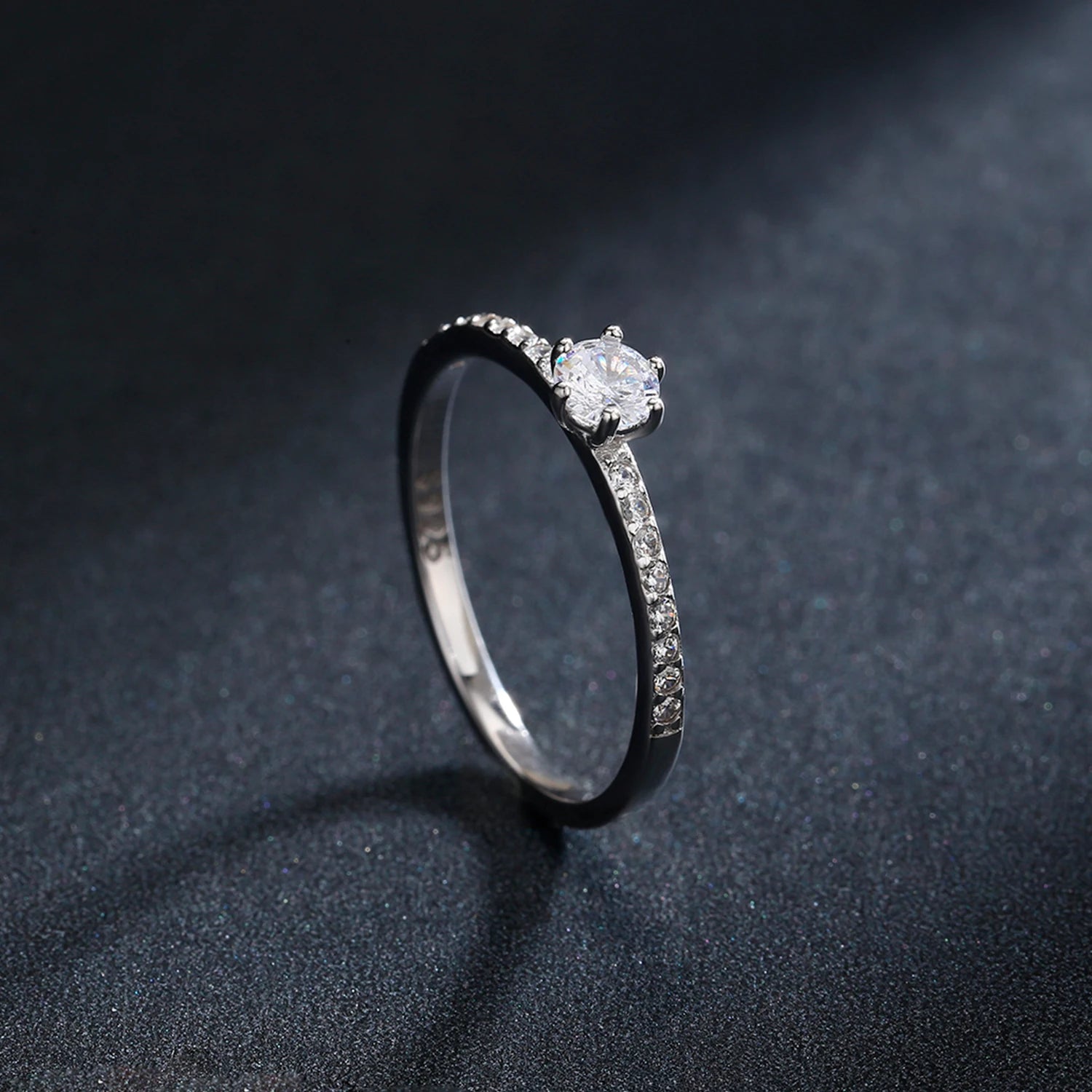 Solitaire Pave Ring with Round CZ in 925 Sterling Silver