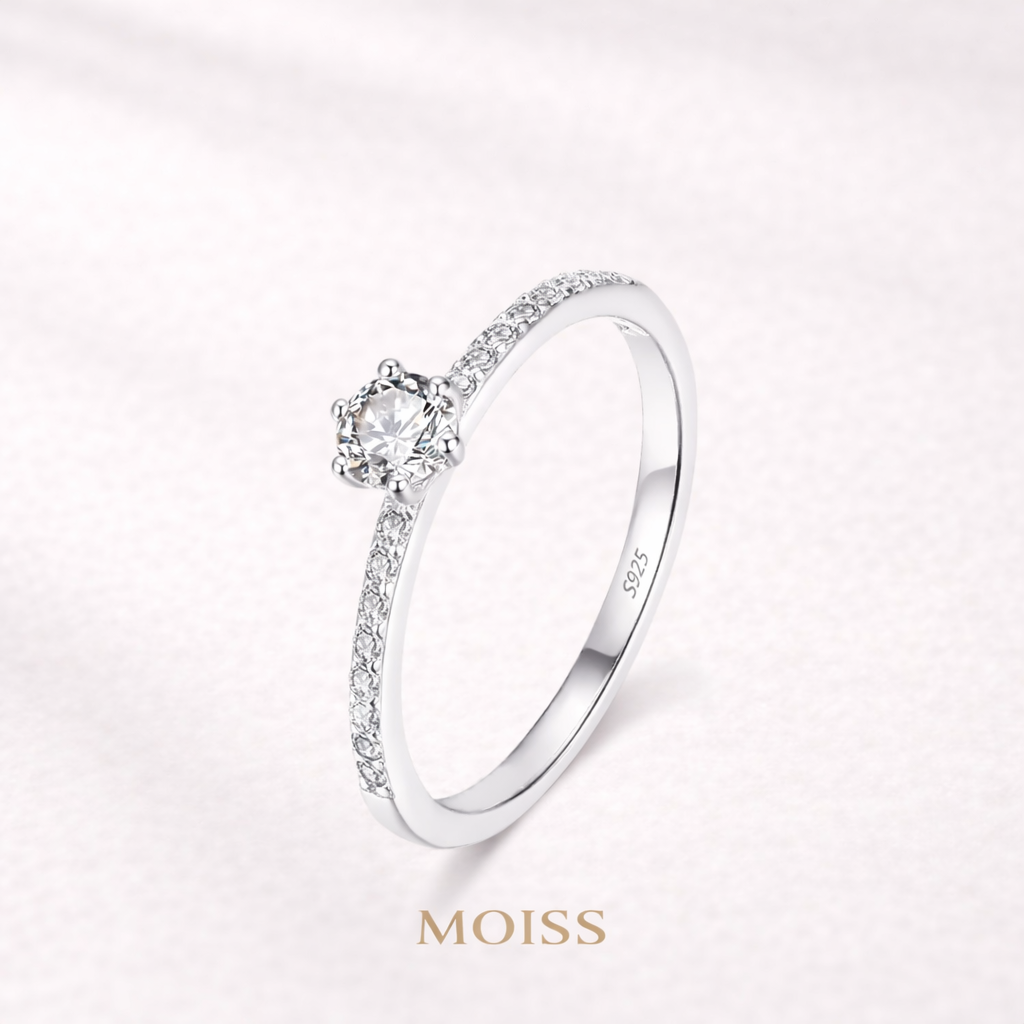 Solitaire Pave Ring with Round CZ in 925 Sterling Silver