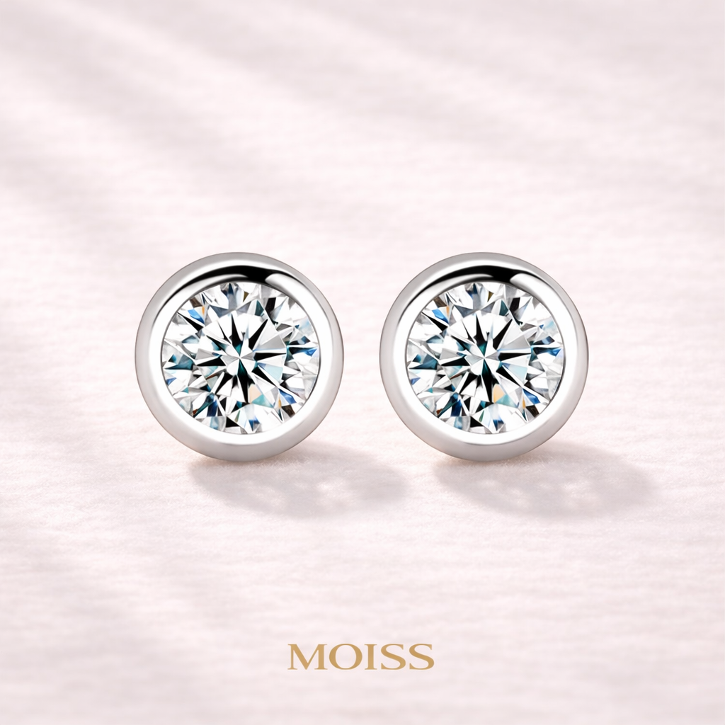 Moonlit Halo Moissanite Studs