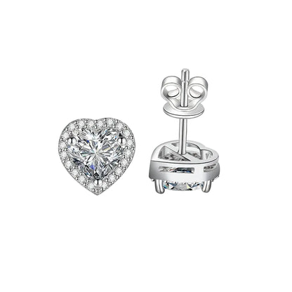 Amelia Heart Halo Moissanite Stud Earrings