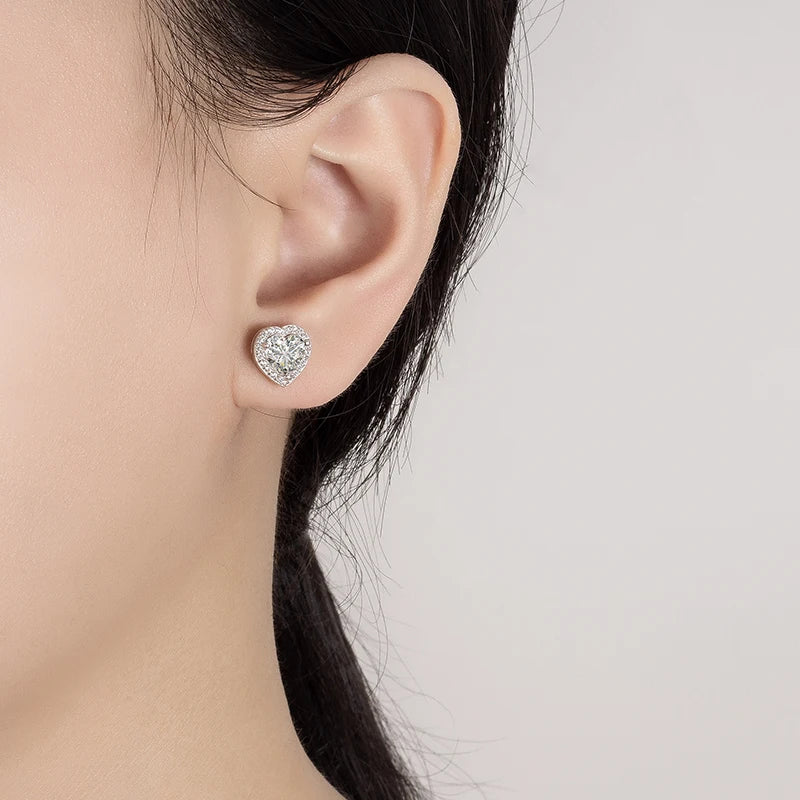Amelia Heart Halo Moissanite Stud Earrings