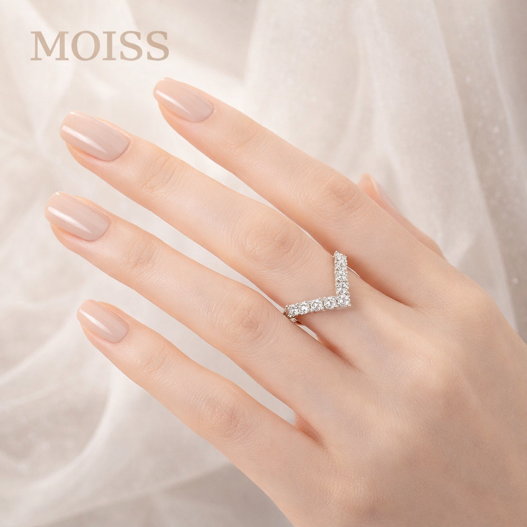 Elegant V-shaped moissanite ring crafted in 925 sterling silver