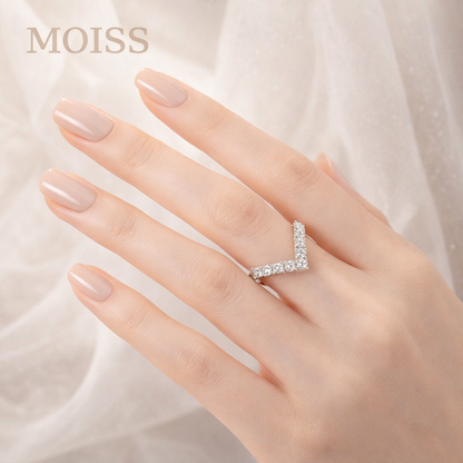 Elegant V-shaped moissanite ring crafted in 925 sterling silver