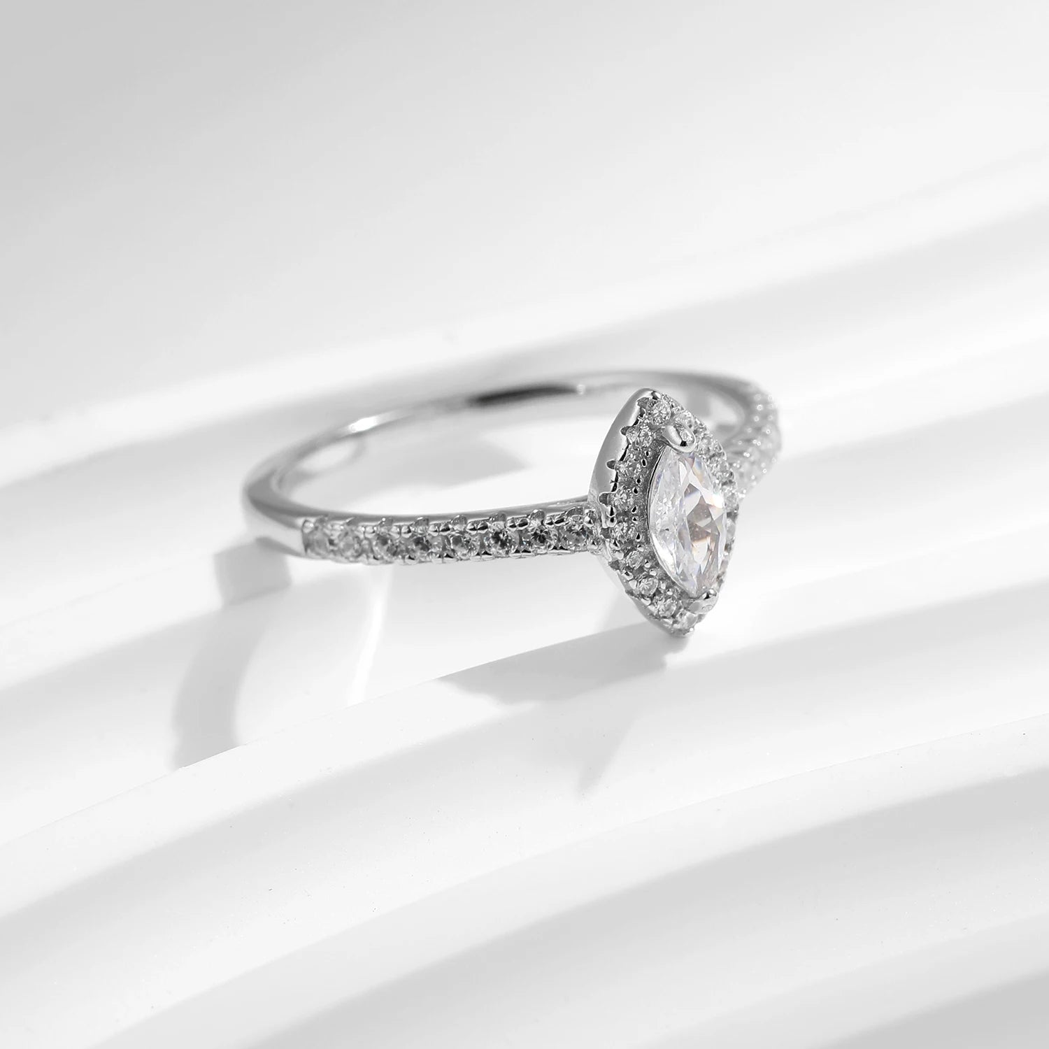 Marquise Cut Pave Halo Ring in 925 Sterling Silver