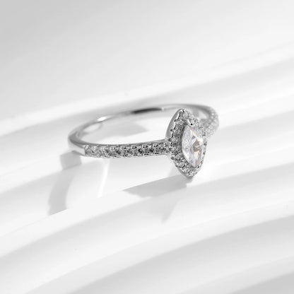 Marquise Cut Pave Halo Ring in 925 Sterling Silver