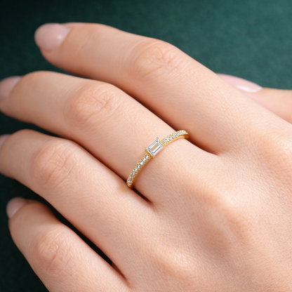 Rectangular Cut Zirconia Pave Ring in 925 Sterling Silver
