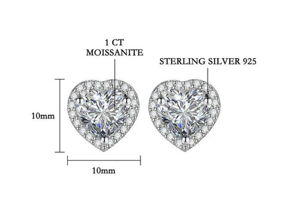 Amelia Heart Halo Moissanite Stud Earrings 1CT