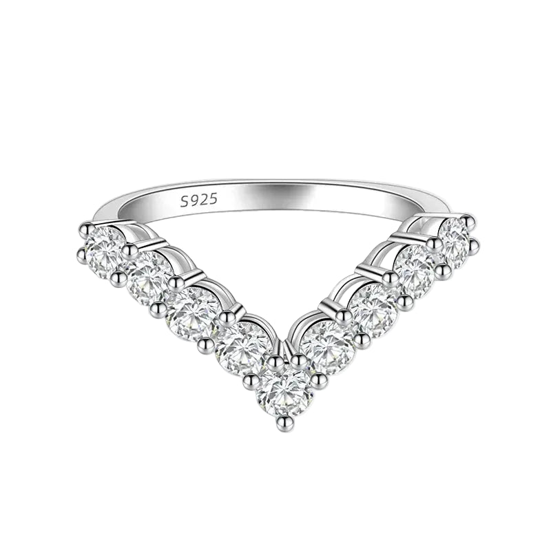 V-Shaped Moissanite Ring in 925 Sterling Silver