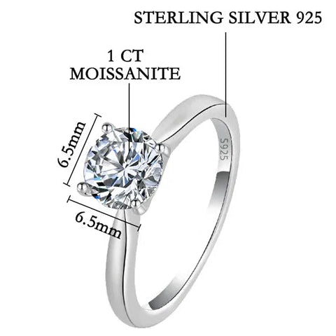 Moissanite Solitaire Ring – 1 CT | Sterling Silver 925