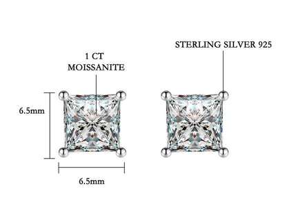 Princess Cut Moissanite Stud Earrings 2CT